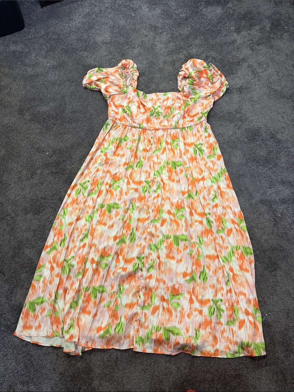 Eloquii Orange and Green Floral Midi Dress